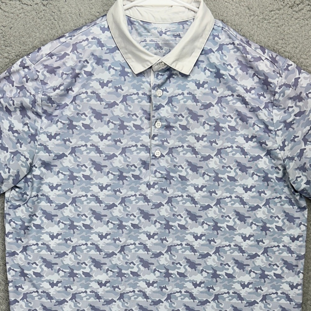 Boston Scott BS Mens Golf Polo Shirt Large Blue Camo Short Sleeve Stretch Rugby